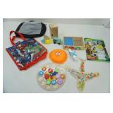 Wooden toy clock and other toys