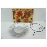 Vintage Serving Tray & decorative metal plate with stand