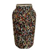 Vintage Hand Beaded Vase and Mosaic Multiple Colored Frame includes Indian Triable Spearheads