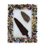 Vintage Hand Beaded Vase and Mosaic Multiple Colored Frame includes Indian Triable Spearheads