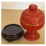 Pair of Vintage Carved Chinese Cinnabar Lacquered Ginger Jars