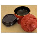 Pair of Vintage Carved Chinese Cinnabar Lacquered Ginger Jars