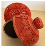 Pair of Vintage Carved Chinese Cinnabar Lacquered Ginger Jars