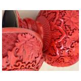 Pair of Vintage Carved Chinese Cinnabar Lacquered Ginger Jars