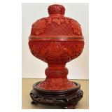 Pair of Vintage Carved Chinese Cinnabar Lacquered Ginger Jars