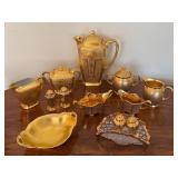 Vintage Gold Tone Colored Tea Service Items and More