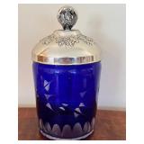Vintage Cobalt Blue Glass Biscuit Jar