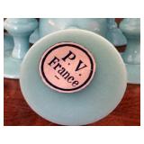 Antique Portieux Vallerysthal French Blue Opaline Decanter Cordial Set