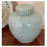 Home Decor in Celadon Green including a Vintage Chinese Celadon Green Porcelain Ginger Jar Lotus Motifs w/Lid