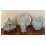 Home Decor in Celadon Green including a Vintage Chinese Celadon Green Porcelain Ginger Jar Lotus Motifs w/Lid