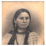Beautiful Black and White Framed Portrait of a Native American Maiden