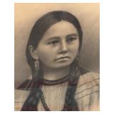 Beautiful Black and White Framed Portrait of a Native American Maiden