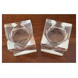 Pair of Oleg Cassini Clear Geometric Crystal Candleholders