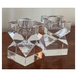 Pair of Oleg Cassini Clear Geometric Crystal Candleholders