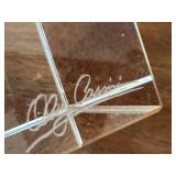 Pair of Oleg Cassini Clear Geometric Crystal Candleholders