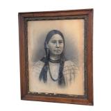 Beautiful Black and White Framed Portrait of a Native American Maiden
