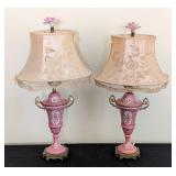 Pair of Vintage Pink Urn Style Table Lamps