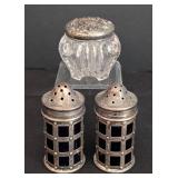 Antique Sterling Silver Top Jar and Cobalt Salt and Pepper Shakers
