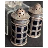 Antique Sterling Silver Top Jar and Cobalt Salt and Pepper Shakers