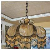 Stunning Slag Glass Vintage Light Fixture with Beaded Accents