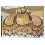 Stunning Slag Glass Vintage Light Fixture with Beaded Accents