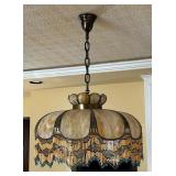 Stunning Slag Glass Vintage Light Fixture with Beaded Accents