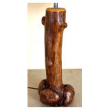 Vintage Hand Crafted Burled Wood Based Table Lamp