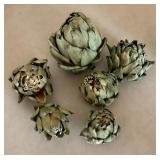 Home Decor Variety including an Artichoke Print Wall Art, Faux Plants and Artichokes