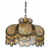 Stunning Slag Glass Vintage Light Fixture with Beaded Accents