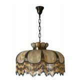 Stunning Slag Glass Vintage Light Fixture with Beaded Accents