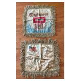 Two Antique Forget Me Not Silk Pillow Cases including an Antique WW1 Engineers US Banner Silk Pillow Case