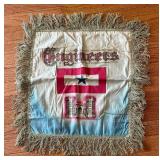 Two Antique Forget Me Not Silk Pillow Cases including an Antique WW1 Engineers US Banner Silk Pillow Case