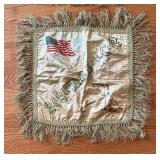 Two Antique Forget Me Not Silk Pillow Cases including an Antique WW1 Engineers US Banner Silk Pillow Case