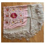 Pretty Vintage Pink Tablecloth with Fringed Edges