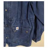 RARE 1994 Vintage Carhartt CW083 Worsterlon-Lined Sandstone Cape Coat Large Blue
