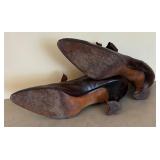 Antique Edwardian Victorian Brown Leather Shoes Pointy Toe Ribbon Tie / Antique Ladies O.C. Hanson & Sons Size 38 Shoes