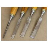 Four Marples Chisels and Wooden Boxes