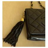 Chanel Vintage Small Quilted Black Leather Cross Body Bag with Tassel