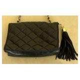 Chanel Vintage Small Quilted Black Leather Cross Body Bag with Tassel