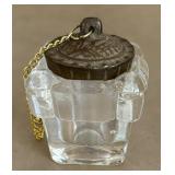 Victorian Style Ornate Art Nouveau Cast Metal Single Inkwell Tray w/Glass Jar