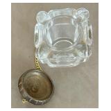 Victorian Style Ornate Art Nouveau Cast Metal Single Inkwell Tray w/Glass Jar