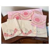 Vintage Embroidered Pillow Cases and Irish Linen Hankies