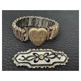 Vintage Sweetheart Expansion Bracelet and Antique Brooch