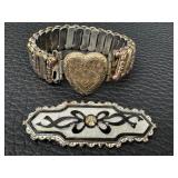 Vintage Sweetheart Expansion Bracelet and Antique Brooch