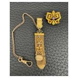 Antique Gold Plated Watch Chain and Pin