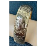 Antique Edwardian Gold Tone Hinged Cuff Bracelet