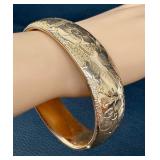 Antique Edwardian Gold Tone Hinged Cuff Bracelet