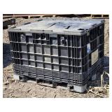 Large Black Plastic Storage Bin with Damaged Lid - Stackable