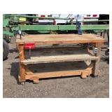 Used Heavy Duty Wooden Workbench with Vise and Power Outlets
