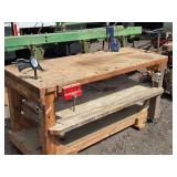 Used Heavy Duty Wooden Workbench with Vise and Power Outlets
